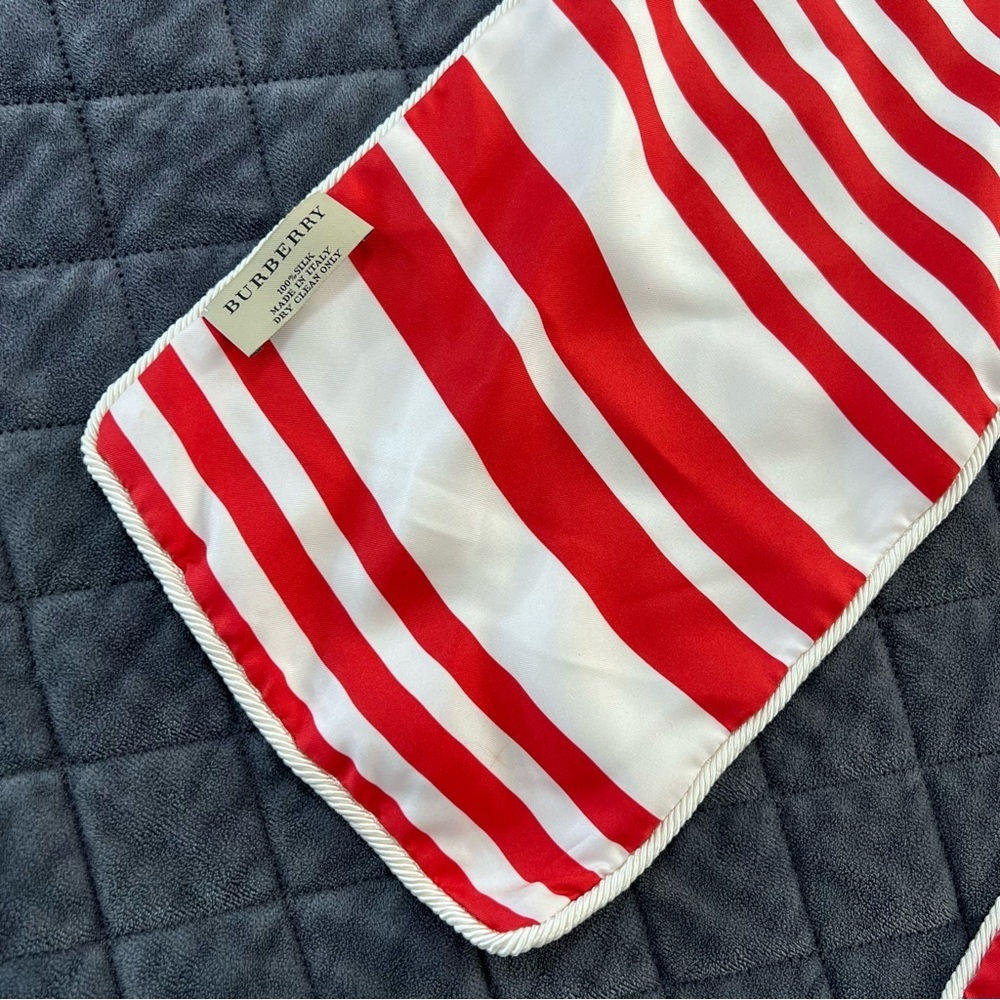 Burberry Vintage Silk Scarf Red White Stripe Wrap B5 - Picture 5 of 9